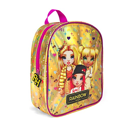 PERLETTI Rainbow High Kinderrucksack für Mädchen 3 4 5 6 Jahre - Gold Kindergarten Rucksack Kleine Kinder - Regenbogen Kindertasche mit Holographischem Druck - Backpack Puppe Spielzeug - 28x24x10 cm von PERLETTI