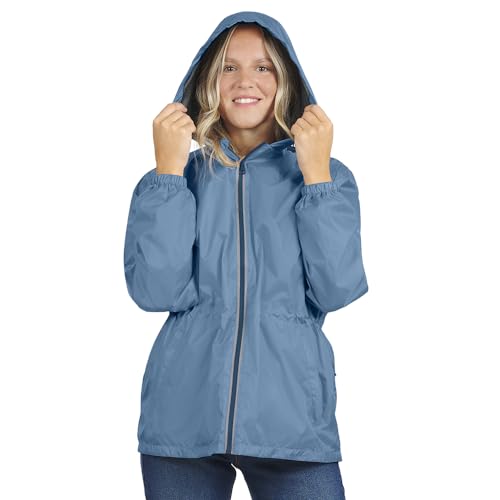 PERLETTI Regenjacke Damen Blau mit Hohe Sichtbarkeit - Reflektierende Regenponcho Windbreaker Trainingsjacke für Frauen - Wasserdichte Outdoor Rain Jacket - Anorak für Freizeit (S, Hellblau) von PERLETTI
