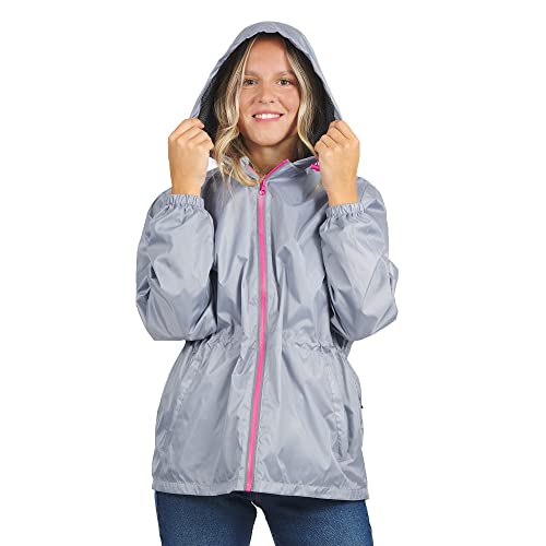 PERLETTI Regenjacke Damen Grau mit Hohe Sichtbarkeit - Reflektierende Regenponcho Windbreaker Trainingsjacke für Frauen - Wasserdichte Outdoor Rain Jacket - Anorak für Freizeit (M, Grau) von PERLETTI