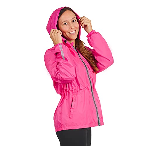 PERLETTI Regenjacke Damen Pink mit Hohe Sichtbarkeit - Reflektierende Regenponcho Windbreaker Trainingsjacke für Frauen - wasserdichte Outdoor Rain Jacket - Anorak für Freizeit (S, Rosa) von PERLETTI