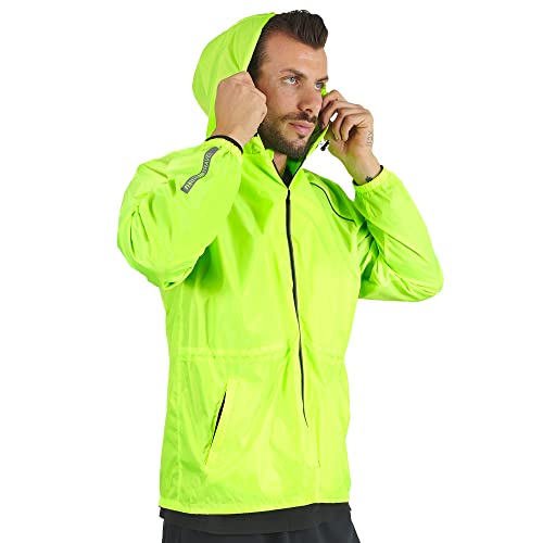 PERLETTI Regenjacke Herren für Hohe Sichtbarkeit - Reflektierende Regenponcho Windbreaker Trainingsjacke für Männer - Wasserdichte Rain Jacket mit Etui - Anorak für Freizeit (L, Lindgrün Lime) von PERLETTI