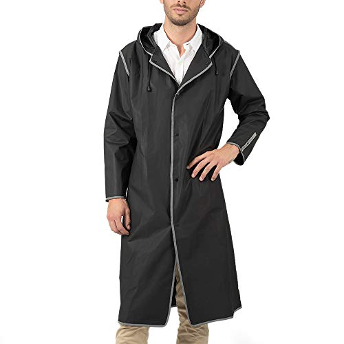 PERLETTI Regenponcho Wasserdicht Damen Herren Reflktierende Details - Regenjacke Wandern Outdoor Trekking Reisen mit Kapuze - Regen Cape Waterproof Kompakt Camping (L, Schwarz mit Rand Reflektierend) von PERLETTI