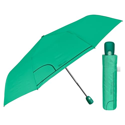 PERLETTI Regenschirm Damen Automatik Auf Zu Grün Hellgrün - Frauen Taschenschirm Sturmfest Windischer - Reise Mini Regen Schirm Klein Kompakt Taschenregenschirm - Durchmesser 98 cm (Mintgrün) von PERLETTI