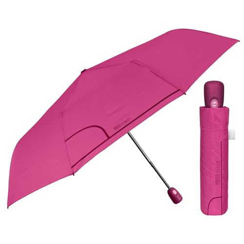 PERLETTI Regenschirm Damen Automatik Auf Zu Rosa Pink - Frauen Taschenschirm Sturmfest Windischer - Reise Mini Regen Schirm Klein Kompakt Taschenregenschirm - Durchmesser 98 cm (Dunkelrosa) von PERLETTI