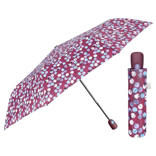 PERLETTI Regenschirm Damen Automatik Auf Zu mit 2 Farben - Frauen Taschenschirm Sturmfest Windischer - Reise Mini Regen Schirm Klein Taschenregenschirm - Durchmesser 98 cm (Rot mit blauen Tupfen) von PERLETTI