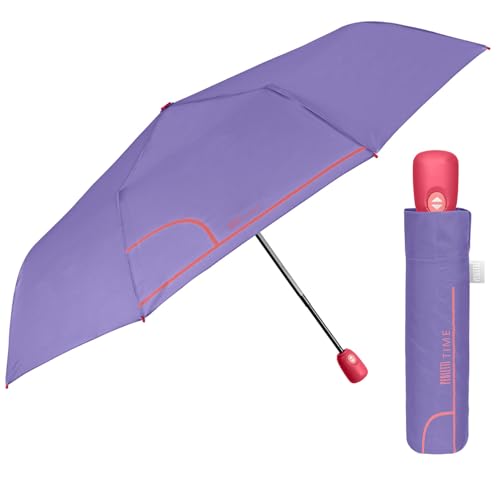 Regenschirm Damen Automatik Auf Zu mit 2 Farben - Frauen Taschenschirm Sturmfest Windischer - Reise Mini Regen Schirm Klein Taschenregenschirm - Durchmesser 98 cm - Perletti (Violett) von PERLETTI