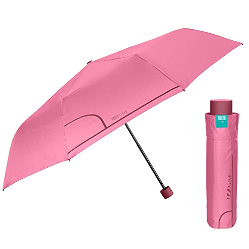 PERLETTI Regenschirm Damen Rosa Kompakt - Farbige Taschenschirm Faltbar Windfest Stabil mit Manueller Öffnung - Kleiner Schirm Minischirm Sturmfest für Mädchen Jungen - Durchmesser 97 cm (Rosa) von PERLETTI