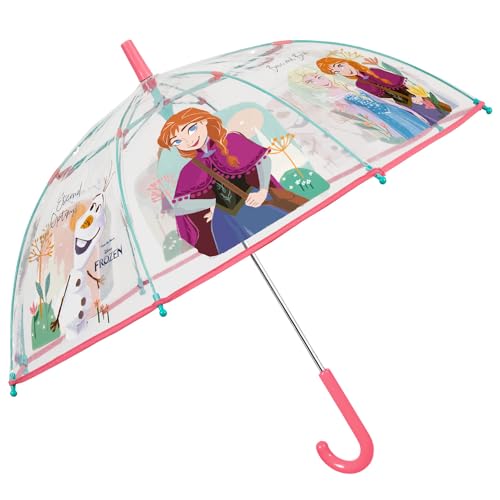 PERLETTI Regenschirm Kinder Transparent Frozen 2 die Eiskönigin - Kinderschirm Disney Kleinkind mit Elsa Anna Olaf - Kinderregenschirm Winddicht für Mädchen 3 4 5 6 Jahre - Durchm 74 cm (Rosa) von PERLETTI