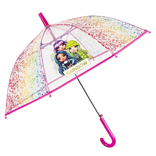 PERLETTI Regenschirm Kinder Transparent Rainbow High - Automatisch Kinderregenschirm mit Sicherheitsöffnung 4 5 6 Jahre - Regenschirm Kinder Mädchen Vielfarbig - Durchmesser 74 cm (Mehrfarbig) von PERLETTI