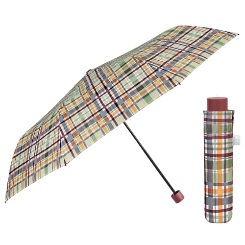 PERLETTI Regenschirm Kompakt Handtasche für Damen - Taschenschirm Manuell für Frauen Mädchen - Damenschirm Regen Schirm Sturmfest Leicht Mini - Durchmesser 97 cm (Kariert Gelb) von PERLETTI