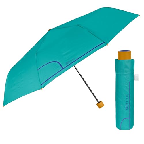 PERLETTI Regenschirm Kompakt Handtasche für Damen - Taschenschirm Manuell für Frauen Mädchen - Damenschirm Regen Schirm Sturmfest Leicht Mini - Durchmesser 97 cm (Lagunenblau) von PERLETTI