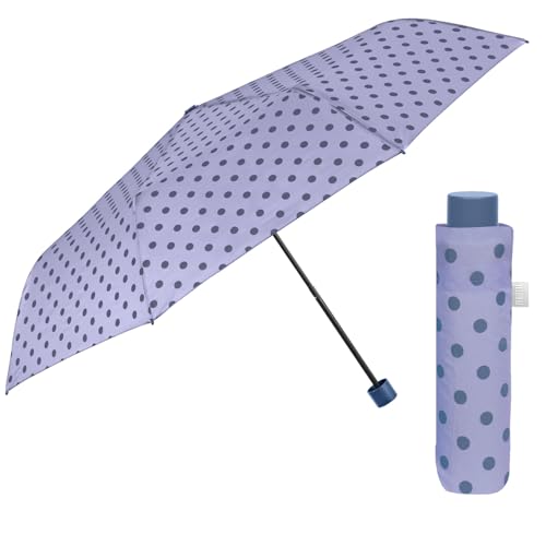 PERLETTI Regenschirm Kompakt Handtasche für Damen - Taschenschirm Manuell für Frauen Mädchen - Damenschirm Regen Schirm Sturmfest Leicht Mini - Durchmesser 97 cm (Lila mit Punkten) von PERLETTI