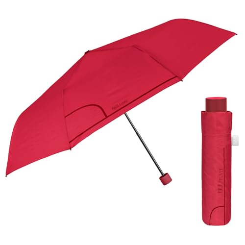 PERLETTI Regenschirm Kompakt Handtasche für Damen - Taschenschirm Manuell für Frauen Mädchen - Damenschirm Regen Schirm Sturmfest Leicht Mini - Durchmesser 97 cm (Rot) von PERLETTI