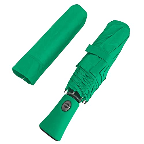 PERLETTI Regenschirm Taschenschirm Grün für Damen mit Auf und Zu Automatik - Regen Schirm Groß Sturmfest - Regenschutz Minischirm Kompakt Leicht - Umbrella Einfarbig Stumsicher - Durchm 100 cm (Grün) von PERLETTI