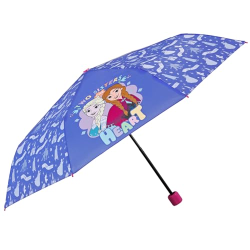 PERLETTI Regenschirm Taschenschirm die Eiskönigin II Kleine Mädchen - Disney Frozen 2 Kinderschirm mit Elsa Anna Olaf - Reise Mini Kinder Schirm Klein Kind 7+ Jahre - Durchmesser 91 cm (Blau) von PERLETTI