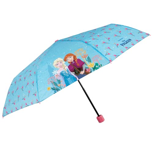 PERLETTI Regenschirm Taschenschirm die Eiskönigin II Kleine Mädchen - Disney Frozen 2 Kinderschirm mit Elsa Anna Olaf - Reise Mini Kinder Schirm Klein Kind 7+ Jahre - Durchmesser 91 cm (Türkis) von PERLETTI