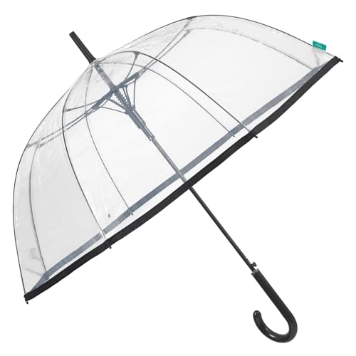 PERLETTI Regenschirm Transparent für Damen Frauen - Durchsichtiger Schirm Kuppel Förmigen - Glockenregenschirm Automatik Sturmfest - Stockschirm Klar Größ - Durchmesser 89 cm (Rand Schwarz) von PERLETTI