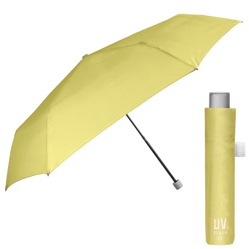 Regenschirm UV Block Schutz für Damen Mädchen - Super Kompakt Taschenschirm Silber - Minischirm Reise Schirm Windproof Leicht Bunt Stabil - Durchmesser 91 cm - Perletti Trend (Pastellgelb) von PERLETTI