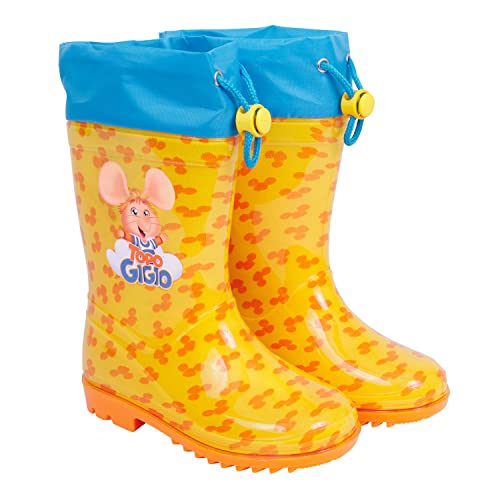 PERLETTI Regenstiefeletten Kinder Topo Gigio - Gelbe Regen Stiefel für Jungen mit orangen und blauen Details - Gummistiefel Topo Gigio Kleinkind mit Rutschfeste Sohle und Kordelzug (Gelb, 24/25 EU) von PERLETTI