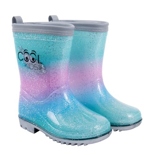 PERLETTI Rosa Gummistiefel für Kleine Mädchen - Pink Regen Stiefel Kleinkind Kindergarten 3 4 5 6 Jahre - Kinderstiefel Stiefeletten Reflektierend für Kinder Maedchen (Hellblau und Pink, numeric_28) von PERLETTI