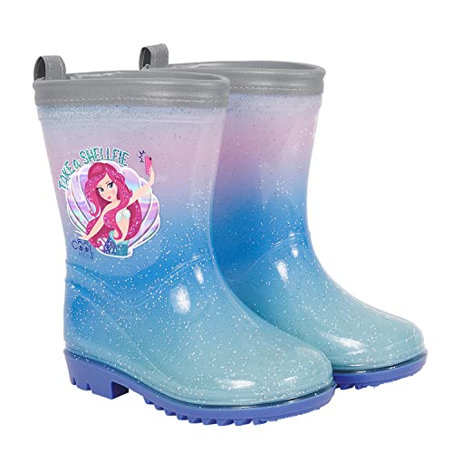 PERLETTI Rosa Gummistiefel für Kleine Mädchen - Pink Regen Stiefel Kleinkind Kindergarten 3 4 5 6 Jahre - Kinderstiefel Stiefeletten Reflektierend für Kinder Maedchen (Meerjungfrau Blau, numeric_28) von PERLETTI
