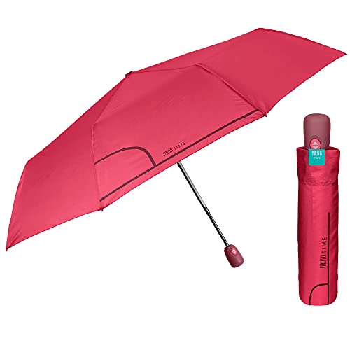 PERLETTI Roter Regenschirm Damen Automatik Auf Zu - Frauen Taschenschirm Sturmfest Windischer Winddicht - Reise Mini Regen Schirm Klein Taschenregenschirm - Durchmesser 98 cm (Granatapfel Rot) von PERLETTI