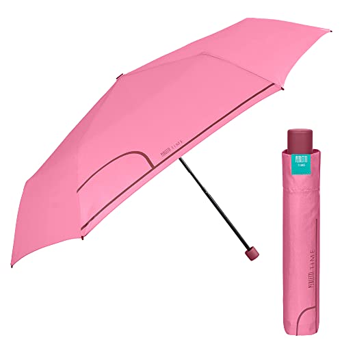 PERLETTI Slim Taschenschirm für Damen Frauen Herren - Kompakter Regenschirm Manuell Klein Leicht Einfarbig - Mini Regen Schirm Damenschirm Ultralight Klappbar - Durchmesser 91 cm (Rosa) von PERLETTI