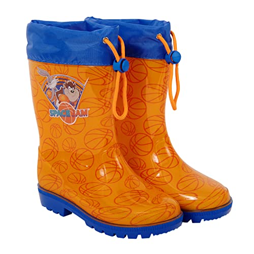 PERLETTI Space Jam Stiefeletten Kinder - Orange Gummistiefel für Jungen mit Looney Tunes Bugs Bunny und Taz - Basketball Regen Stiefel Kleinkind mit Rutschfeste Sohle und Kordelzug (Orange, 32/33 EU) von PERLETTI