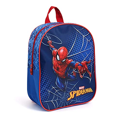 PERLETTI Spiderman Kindergartenrucksack Kleine Jungen 3 4 5 6 Jahre - Marvel Superheld Rucksack Blau und Rot für Kinder - Spider Man Kindertasche Kleinkind Vorschule Kindergarten Outdoor - 30x24x10 cm von PERLETTI
