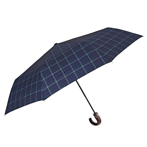 PERLETTI Taschenschirm Herren Auf Zu Automatik - Schottenkaro Schirm Herrenschirm Sturmfest Winddicht mit Glasfaser -Tartan Regenschirm Klappbar Faltbar - Durchmesser 104 cm (Schottenkaro Blau) von PERLETTI