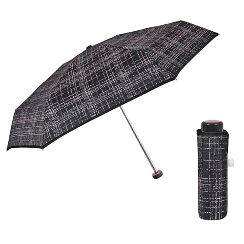 Taschenschirm Regenschirm Kompakt für Damen Frauen - Minischirm Super Klein Klappbar Mädchen mit Manueller Öffnung - Damenschirm Schirm mit Etui - Durchmesser 90 cm - Perletti (Tweed Schwarz) von PERLETTI