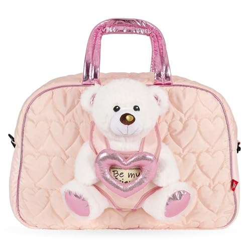 PERLETTI Teddybär Rucksack für Kinder mit Plüschtier Bär und Rosa Herz - Kuscheltier Pluschspielzeug Weich Flauschig und Kindergarten Schultasche - 3 4 5 6 Jahren Baby Kindertasche (Sporttasche) von PERLETTI