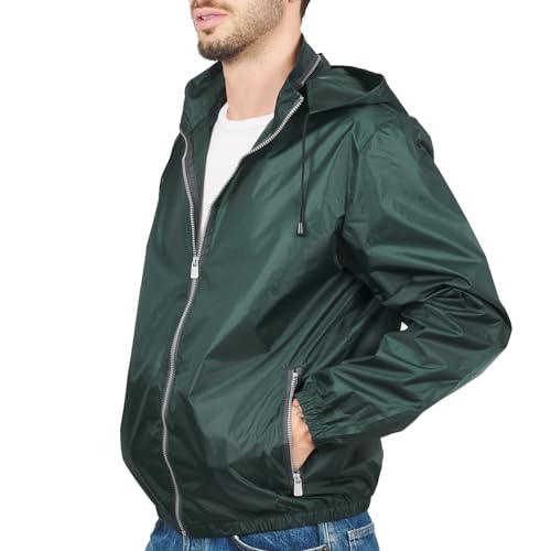 PERLETTI Windbreaker Jacke Herren Damen Wasserdicht - Unisex Windjacke Leicht Schwarz Blau Grün für Outdoor Sport - Windschutz Trainingsjacke mit Kapuze Reißverschluss Etui für Freizeit (L, Grün) von PERLETTI