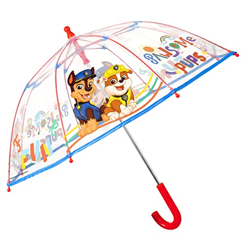 PERLETTI Paw Patrol Regenschirm Transparent Blau Rot - Durchsichtig Kinderschirm Marshall Chase Rubble Skye Kuckuck - Kinder Schirm Windfest Sturmsicher Jungen 3 4 5 6 Jahre - Durchm 64 cm (Orange) von PERLETTI