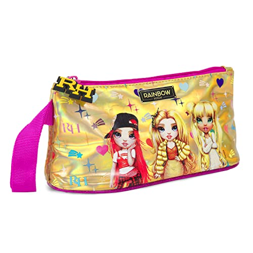 PERLETTI Rainbow High Federmäppchen Kleine Mädchen - Kinder Etui Pink für Schule Kindergarten - Farbige Puppen Federtasche Kleinkind - Federmappe Gold mit Holografischem Hintergrund - 10x21x8 cm von PERLETTI