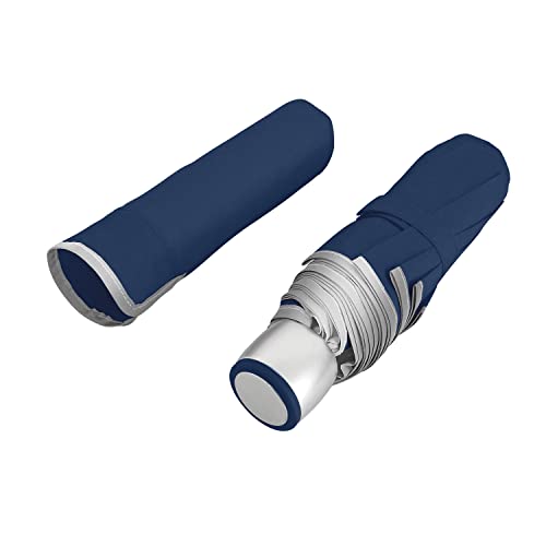 Reflektierender Schirm Blau für Herren Sicherheit - Regenschirm Taschenschirm Windfest Stabil mit Reflektor für Hohe Sichtbarkeit - Manueller Minischirm Sturmfest Jungen - Durchm 98 cm (Navy Blau) von PERLETTI