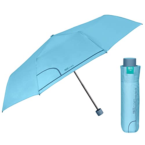 Regen Schirm Damen Lichtblau Kompakt - Farbige Taschenschirm Faltbar Windfest Stabil mit Manueller Öffnung - Kleiner Regenschirm Minischirm Sturmfest Mädchen Jungen - Durchmesser 97 cm (Himmelblau) von PERLETTI