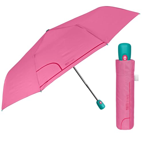 Regenschirm Damen Automatik Auf Zu mit 2 Farben - Frauen Taschenschirm Sturmfest Windischer - Reise Mini Regen Schirm Klein Taschenregenschirm - Durchmesser 98 cm - Perletti (Bonbonrosa) von PERLETTI