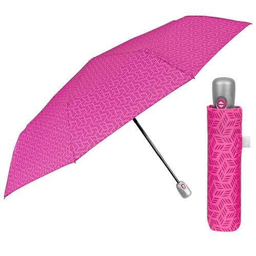 Regenschirm Damen Automatik Auf Zu mit 2 Farben - Frauen Taschenschirm Sturmfest Windischer - Reise Mini Regen Schirm Klein Taschenregenschirm - Durchmesser 98 cm - Perletti (Fuchsia Geometrisch) von PERLETTI