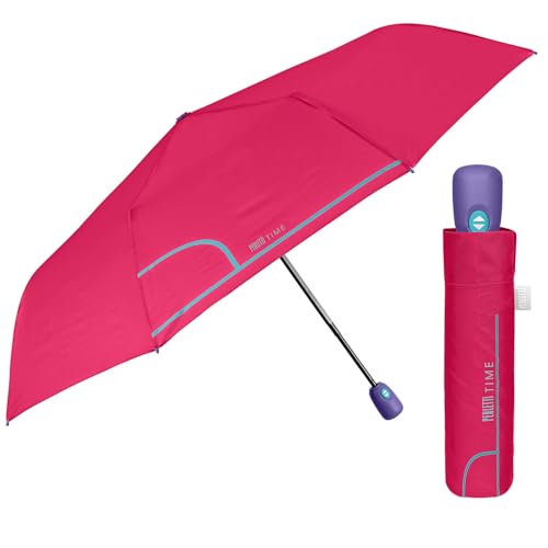 Regenschirm Damen Automatik Auf Zu mit 2 Farben - Frauen Taschenschirm Sturmfest Windischer - Reise Mini Regen Schirm Klein Taschenregenschirm - Durchmesser 98 cm - Perletti (Himbeerrot) von PERLETTI