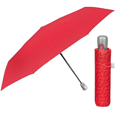 Regenschirm Damen Automatik Auf Zu mit 2 Farben - Frauen Taschenschirm Sturmfest Windischer - Reise Mini Regen Schirm Klein Taschenregenschirm - Durchmesser 98 cm - Perletti (Rot Geometrisch) von PERLETTI