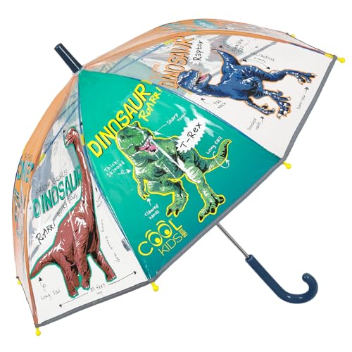Regenschirm Kinder Transparent - Regenbogen Lustige Kinderschirm Reflektierend für Kleine Jungen 3 4 5 Jahre - Kinderregenschirm Durchsichtig Farbig Sicher - Durchmesser 64 cm - Perletti (Dinos) von PERLETTI