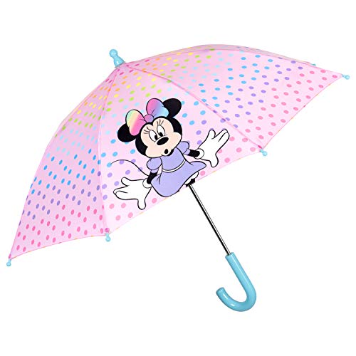 Regenschirm Minnie Maus Mädchen 3 bis 6 Jahre - Disney Kinderregenschirm Minni Mouse Rosa mit Punkten Mehrfabig - Stockschirm Kinder Schirm Robust Windfest Sicher - Durchmesser 76 cm - Perletti Kids von PERLETTI