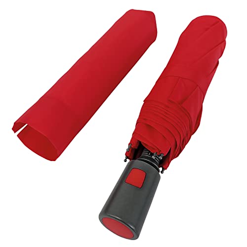 Regenschirm Rot Automatik für Damen - Taschenschirm Erwachsene Windfest Sturmfest Sturmsicher Winddicht - Handtasche Schirm Leicht Kompakt mit Automatischer Öffnung - Durchmesser 96 cm (Rot) von PERLETTI