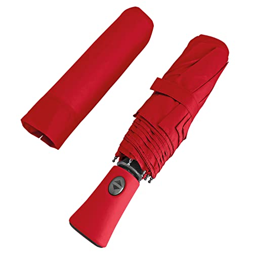 Regenschirm Taschenschirm Rot für Damen mit Auf und Zu Automatik - Regen Schirm Groß Sturmfest - Regenschutz Minischirm Kompakt Leicht - Frauen Umbrella Einfarbig Stumsicher - Durchm 100 cm (Rot) von PERLETTI