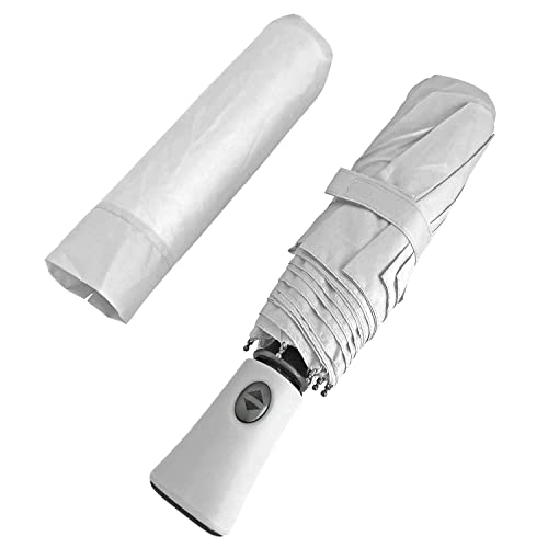 Regenschirm Taschenschirm Weiss für Damen mit Auf und Zu Automatik - Regen Schirm Groß Sturmfest - Regenschutz Minischirm Kompakt Leicht - Frauen Umbrella Einfarbig Stumsicher - Durchm 100 cm (Weiß) von PERLETTI