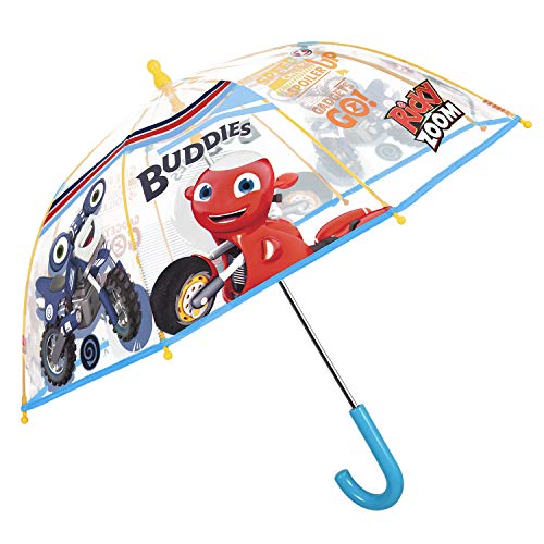 Ricky Zoom Regenschirm Transparent für Klein Kinder 3/6 Jahren - Kinderregenschirm Durchsichtig Kuppel mit Motorrad Scooter - Regen Schirm Kleinkind Kindergarten Vorschule - Durchm 64 cm - Perletti von PERLETTI