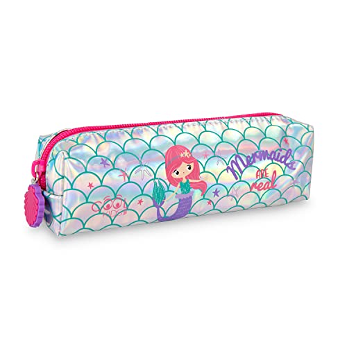 PERLETTI Silber Federmäppchen Mädchen mit Meerjungfrau - Kinder Federmappe Stifte Marker Kugelschreiber für Grundschule Kindergarten - Glitter Schuletui Mäppchen Pencil Case Cool Kids (Meerjungfrau) von PERLETTI