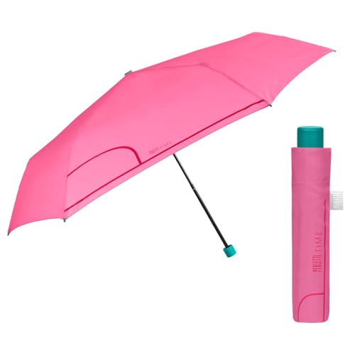 Slim Taschenschirm für Damen Frauen Herren - Kompakter Regenschirm Manuell Klein Leicht Einfarbig - Mini Regen Schirm Damenschirm Ultralight Klappbar - Durchmesser 91 cm - Perletti (Bonbonrosa) von PERLETTI