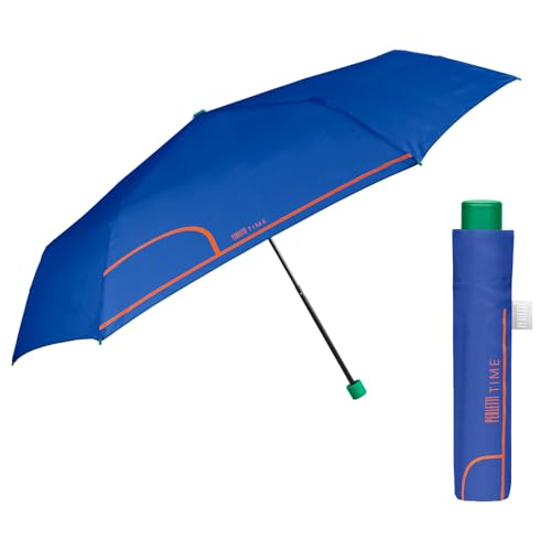 Slim Taschenschirm für Damen Frauen Herren - Kompakter Regenschirm Manuell Klein Leicht Einfarbig - Mini Regen Schirm Damenschirm Ultralight Klappbar - Durchmesser 91 cm - Perletti (Elektroblau) von PERLETTI